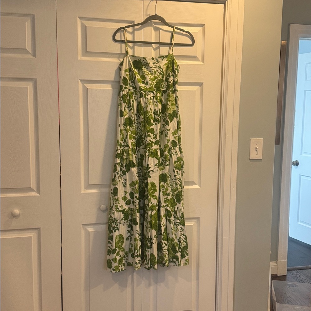 Reformation Rialto East Floral Open Back Tiered Maxi Dress Green